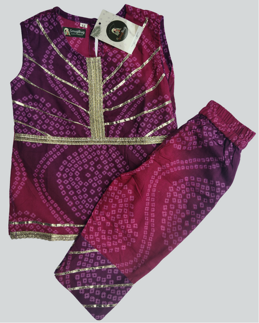 Pure Cotton Girls Bandhani Printed Kurta Pant with Dupatta 