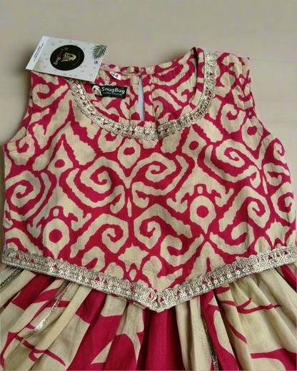 Pure cotton Blue Crop Blouse with lehanga with beautiful laces on neck and hemline of the top and the skirt