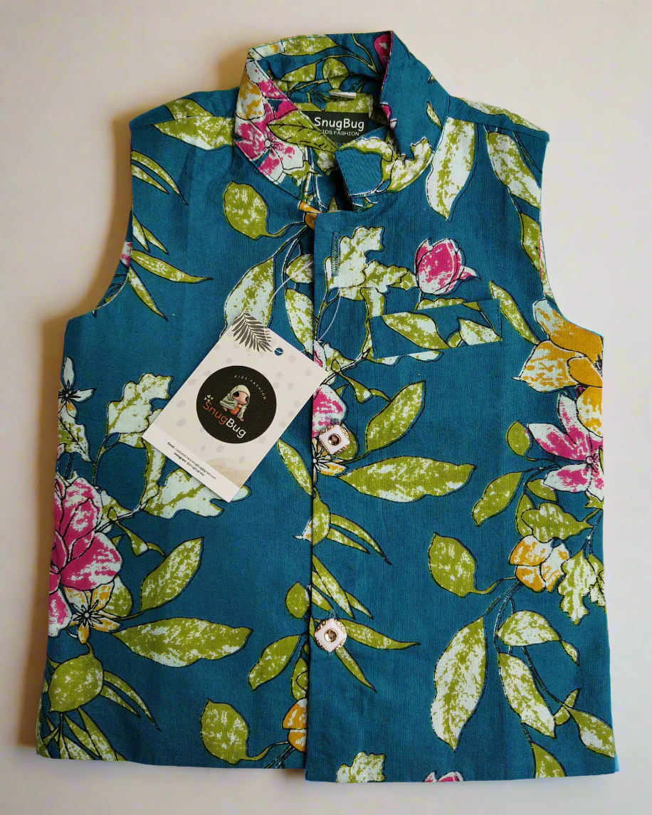 Pure cotton boys kurta pajama with jacket for festive , wedding or traditional wear in very soft fabric