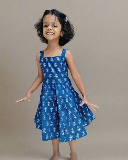 SnugBug Cotton Sleeveless Summer Frock in blue color