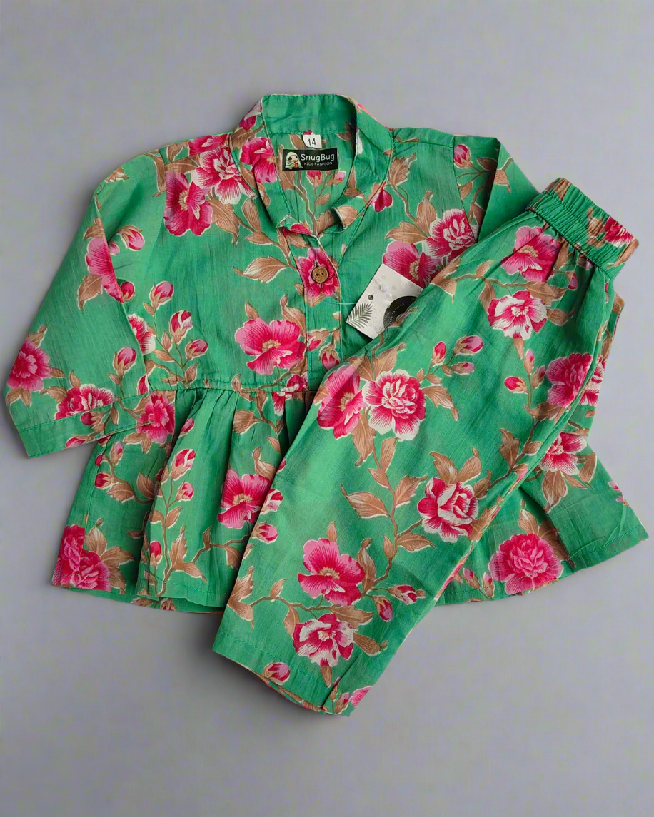 Botanical Pure cotton peplum styled girl clothing set