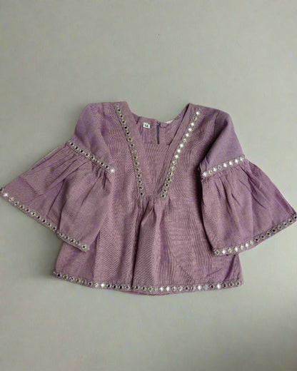 Mauve color slub cotton peplum styled top with gota patti work with elasticated pant two pockets 