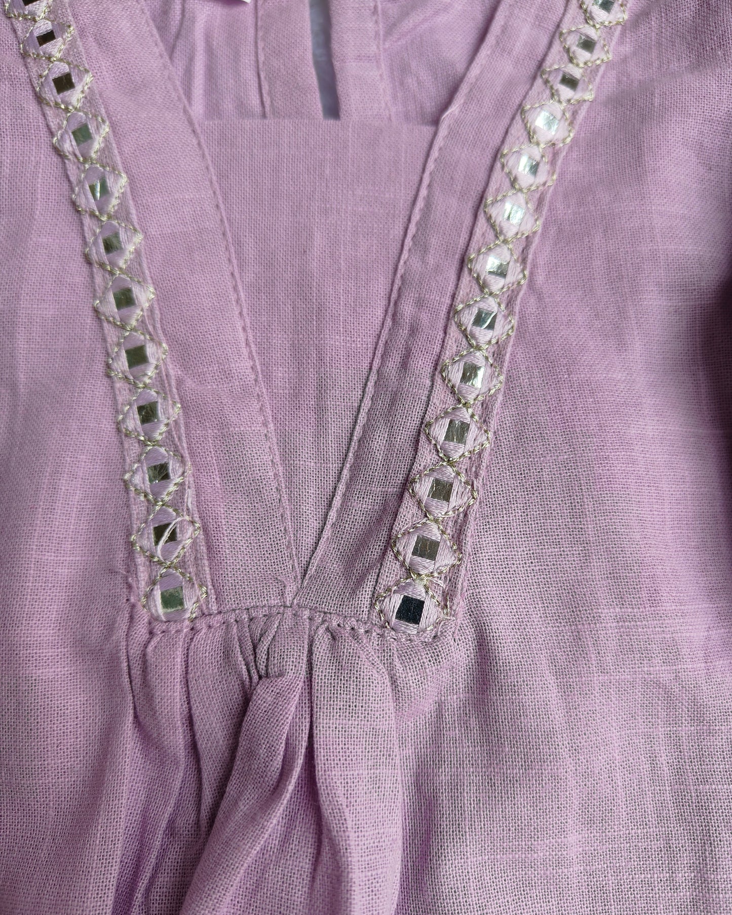 Mauve color slub cotton peplum styled top with gota patti work with elasticated pant two pockets 
