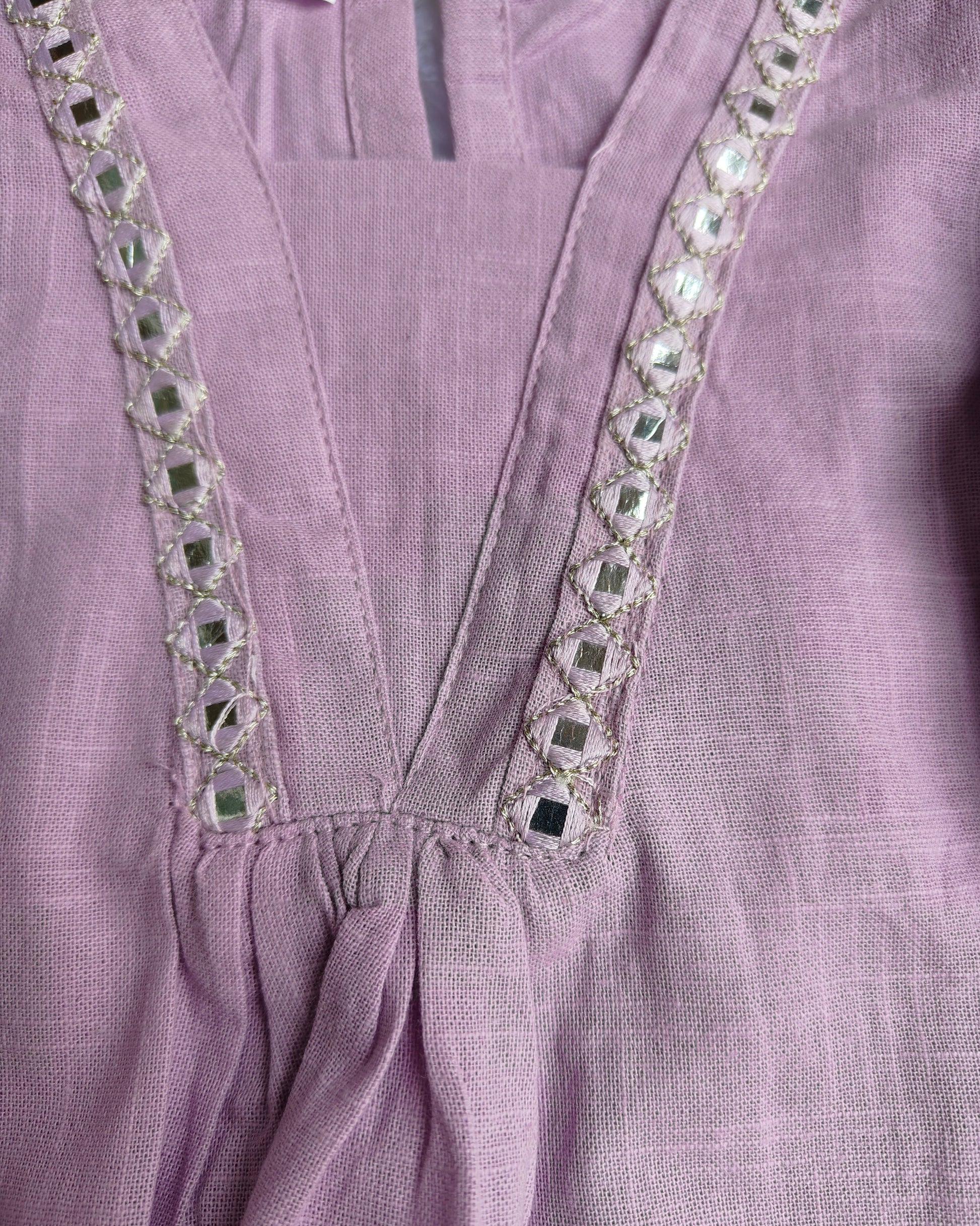 Mauve color slub cotton peplum styled top with gota patti work with elasticated pant two pockets 