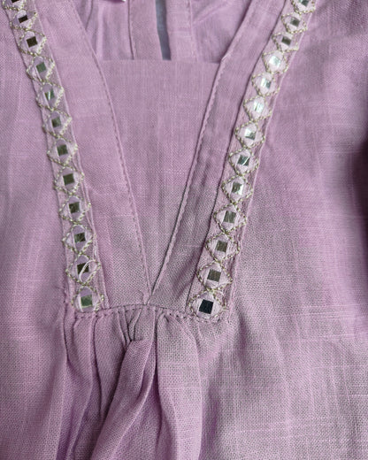 Mauve color slub cotton peplum styled top with gota patti work with elasticated pant two pockets 
