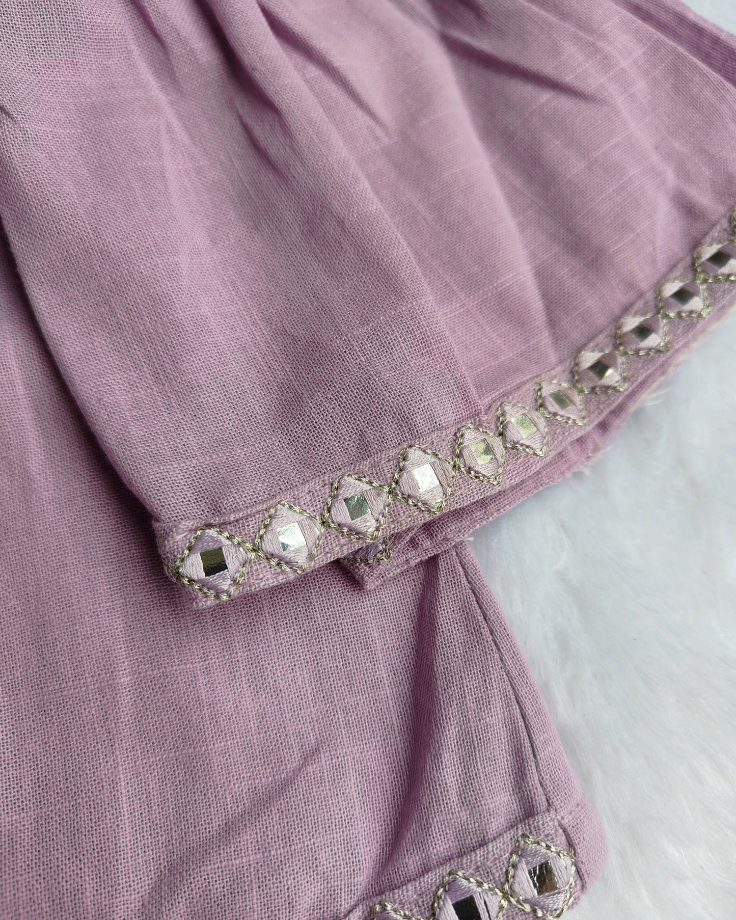 Mauve color slub cotton peplum styled top with gota patti work with elasticated pant two pockets 