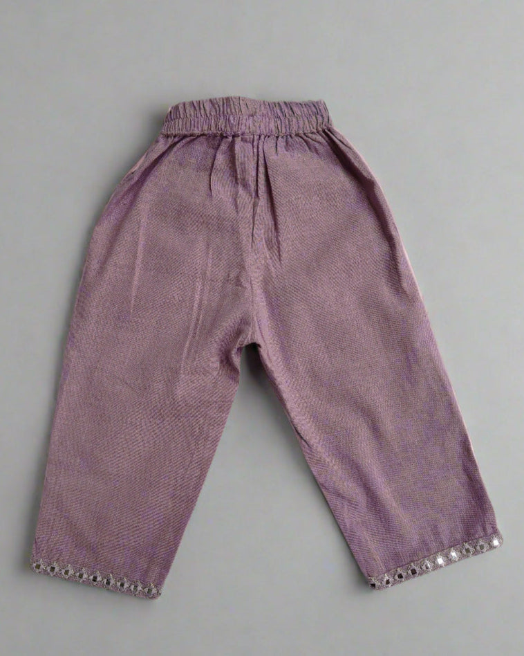 Mauve color slub cotton peplum styled top with gota patti work with elasticated pant two pockets 