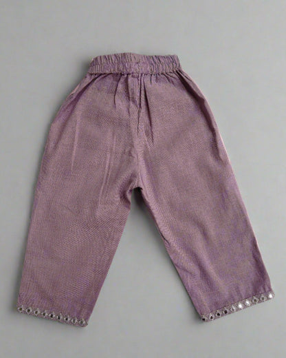 Mauve color slub cotton peplum styled top with gota patti work with elasticated pant two pockets 