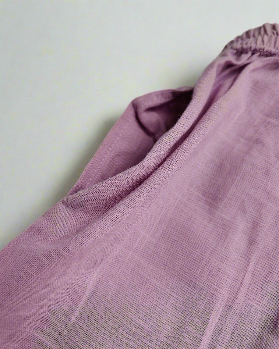 Mauve color slub cotton peplum styled top with gota patti work with elasticated pant two pockets 