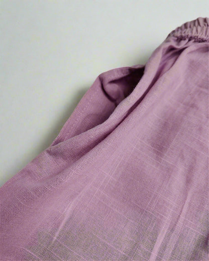 Mauve color slub cotton peplum styled top with gota patti work with elasticated pant two pockets 