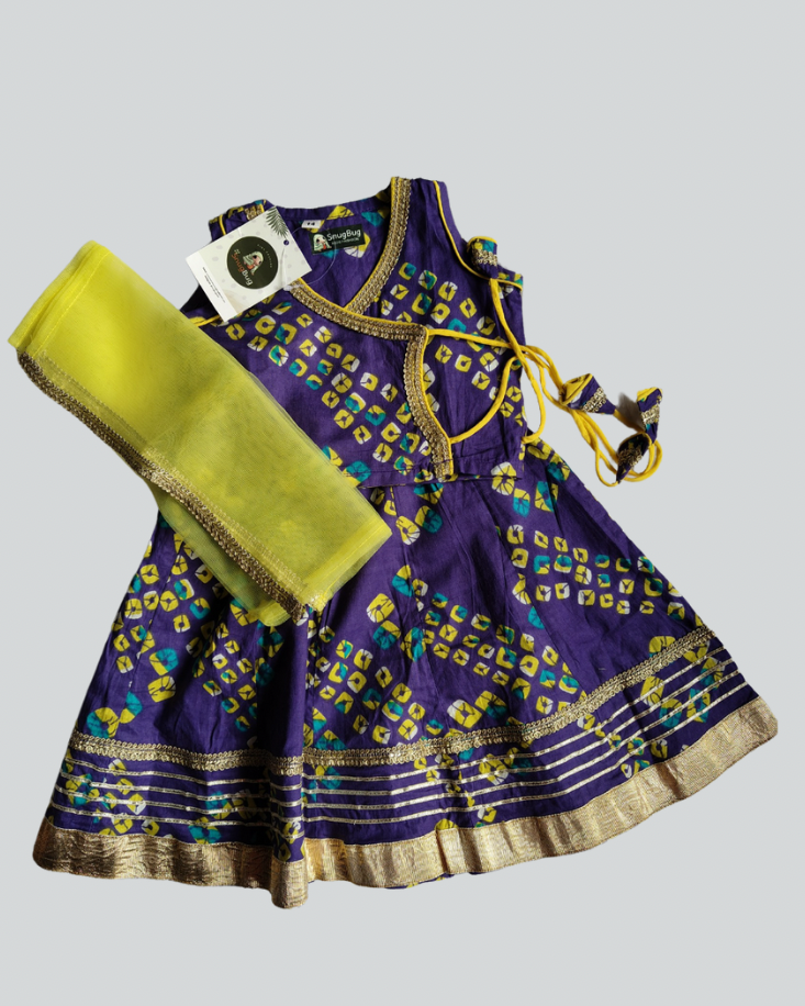 Girls Bandhej Print Cotton Lehanga choli with dupatta traditional weafr