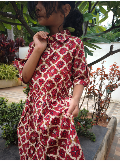 Shop Girls Cotton Frock - Half Sleeve Collar Dress | SnugBug