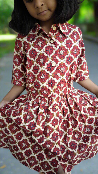 Shop Girls Cotton Frock - Half Sleeve Collar Dress | SnugBug