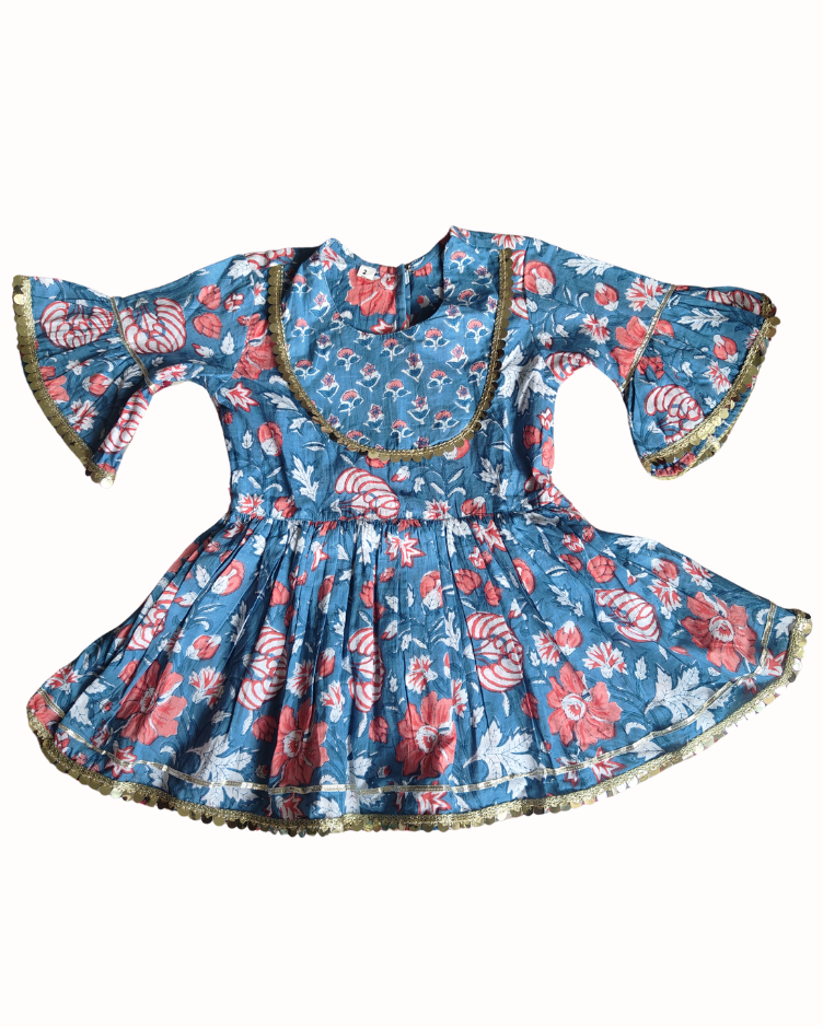 Pure Cotton Girls Peplum Style three fourth sleeve kurta with Sharara Set