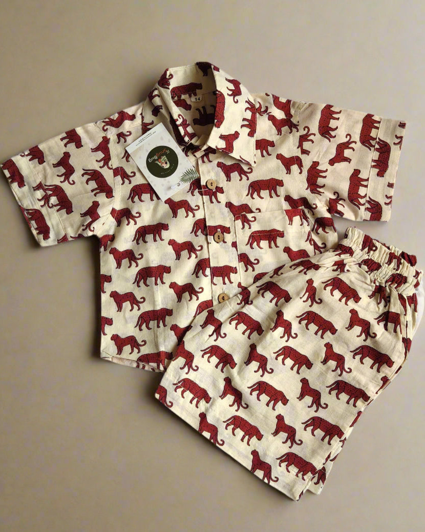 SnugBug Pure cotton Tiger Printed Boys Summer Co-ord set