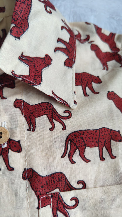 Boys Tiger Printed Co-ord Set | Beige Cotton Summer Wear | SnugBug