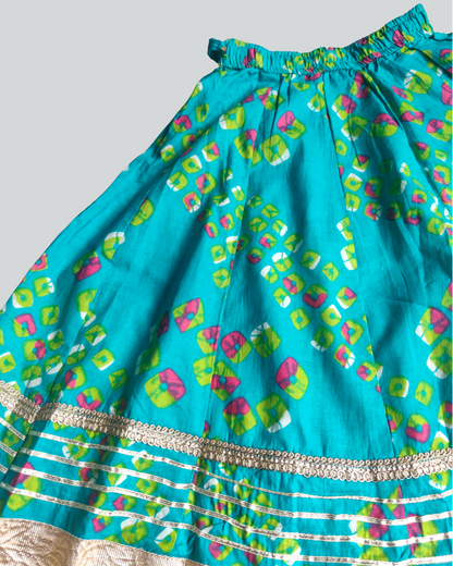 SnugBug Turquoise Blue Girls Cotton Lehanga Choli with Dupatta 