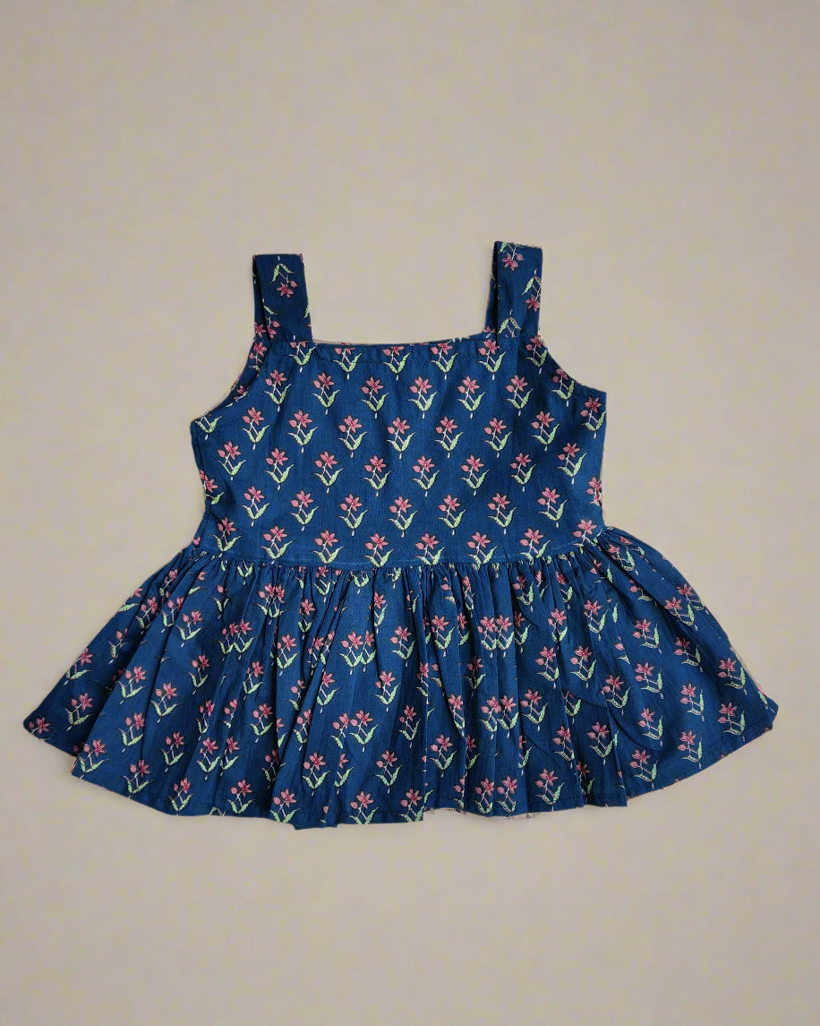 Girls Blue Sleeveless Co-ord Set for Summer in pure cotton fabric