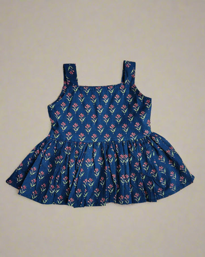 Girls Blue Sleeveless Co-ord Set for Summer in pure cotton fabric