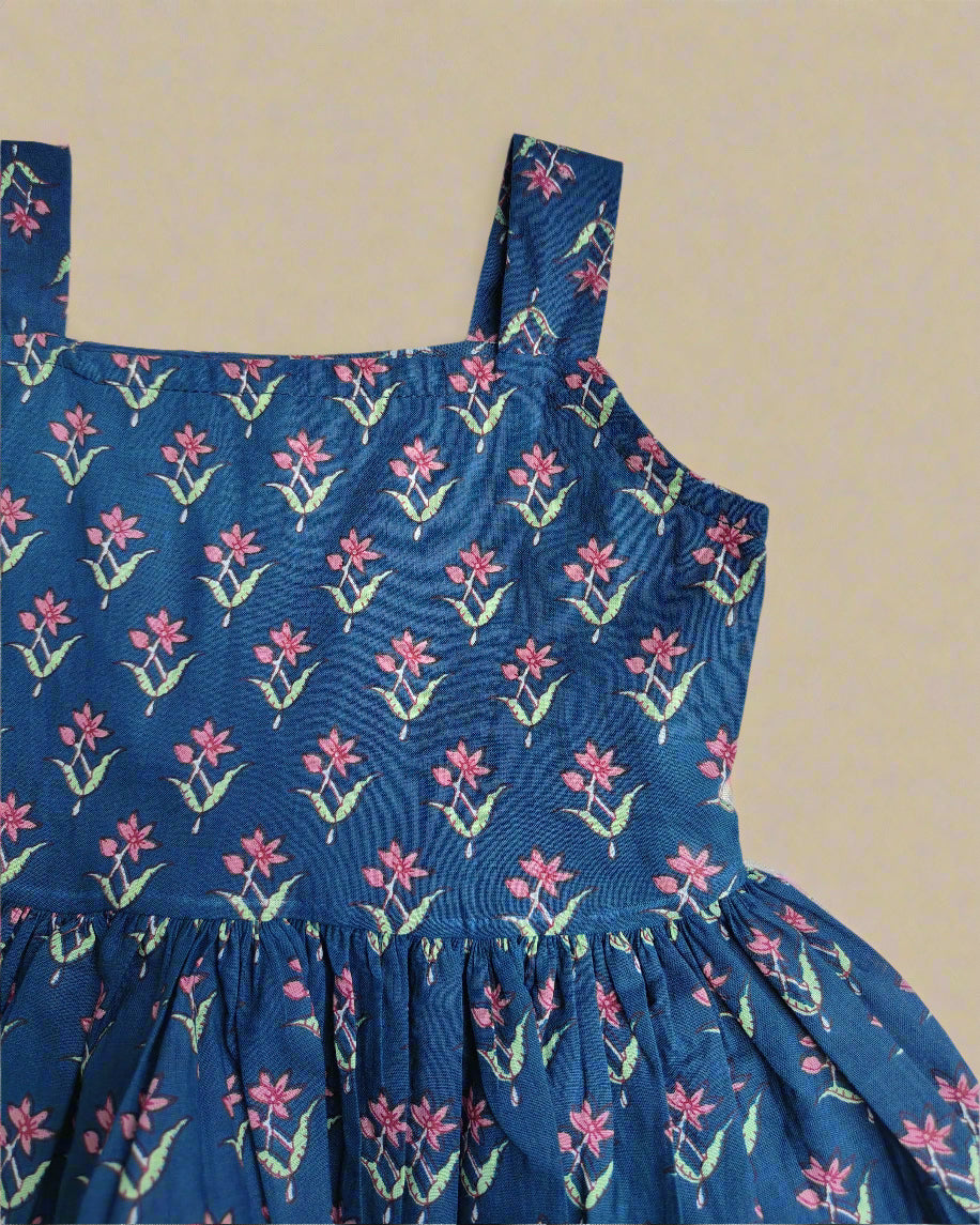 Girls Blue Sleeveless Co-ord Set for Summer in pure cotton fabric