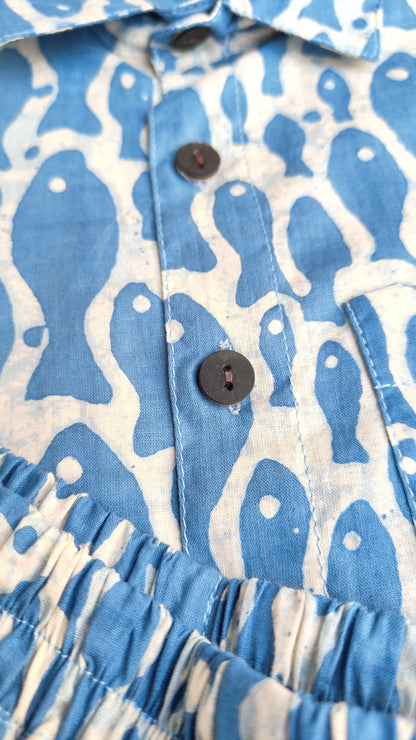 Boys Summer Co-ord Set | Fish Print Cotton Shorts Set | SnugBug