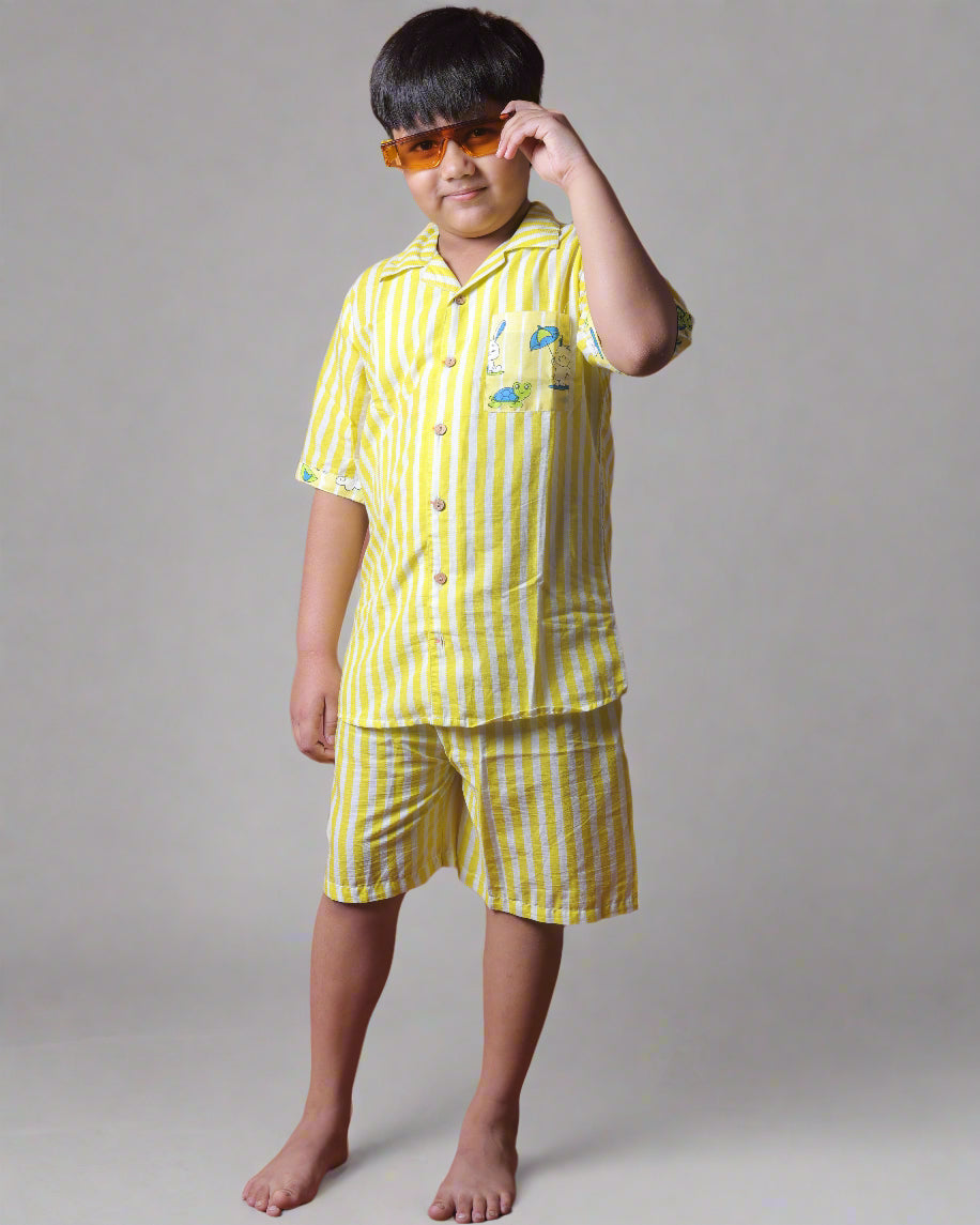 SnugBug Striped Half sleeve Boys Co-ord Set