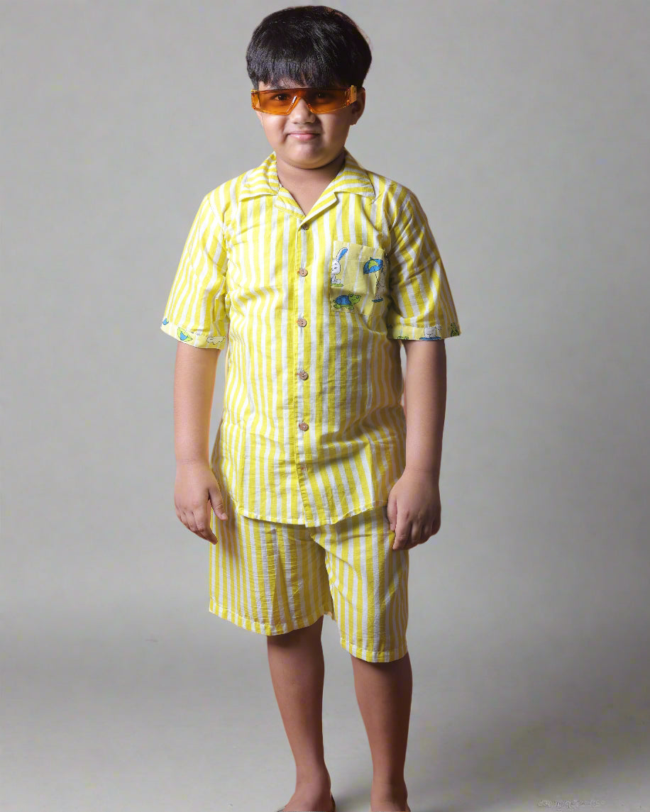 SnugBug Striped Half sleeve Boys Co-ord Set