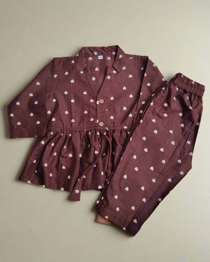 Girls Heart Printed Dori co-ord set in pure cotton fabric