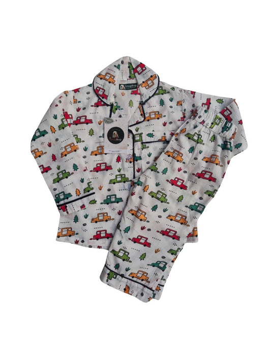 Car Printed pure cotton fll sleeve night suit set for boys and girls 