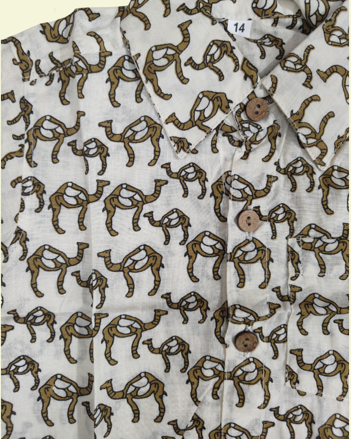 A camel print premium cotton very soft fabric shorts set with white bg