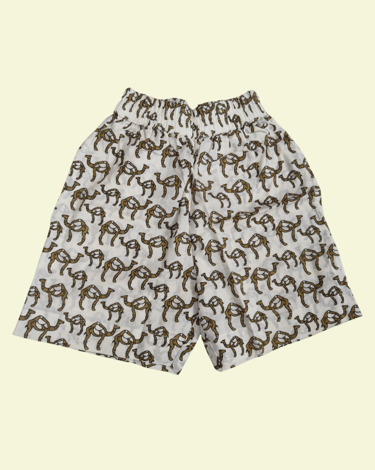 A camel print premium cotton very soft fabric shorts with white bg