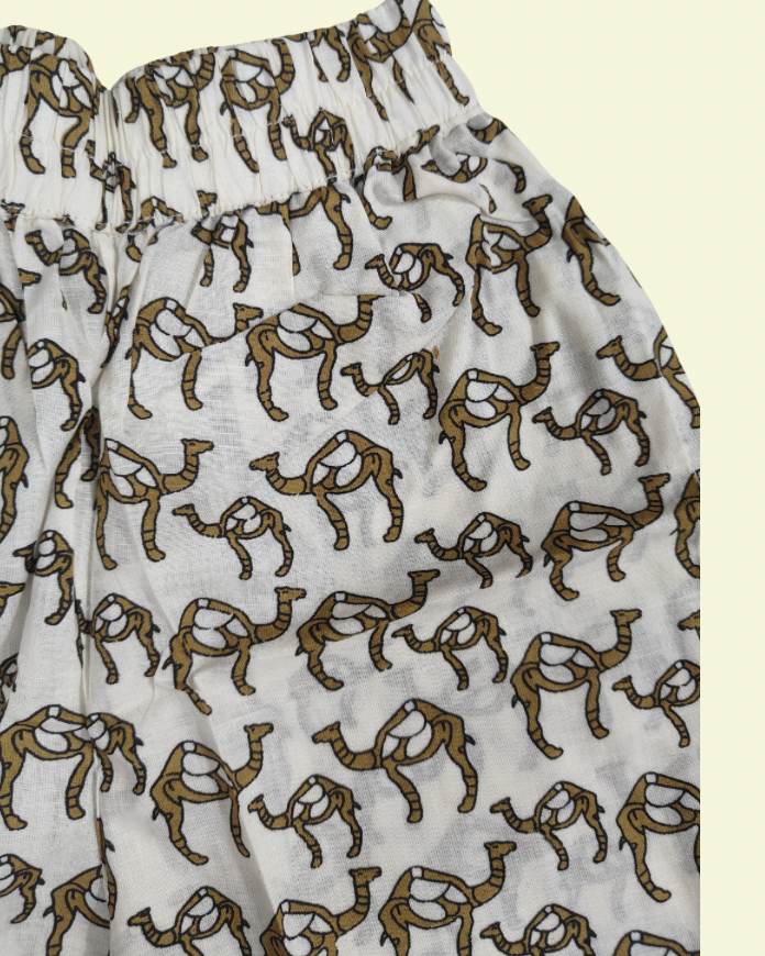 A camel print premium cotton very soft fabric shorts with white bg