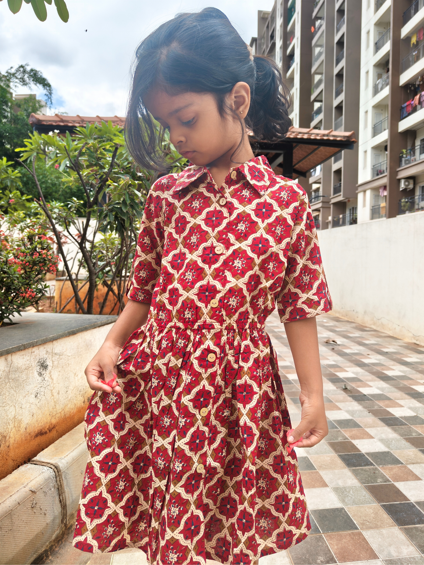 Shop Girls Cotton Frock - Half Sleeve Collar Dress | SnugBug