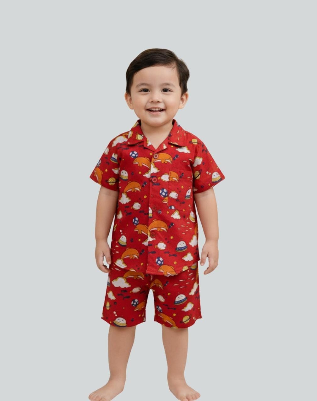 Boys Cotton Shorts Set | Hand Block Dolphin Print Co-ord Set | SnugBug