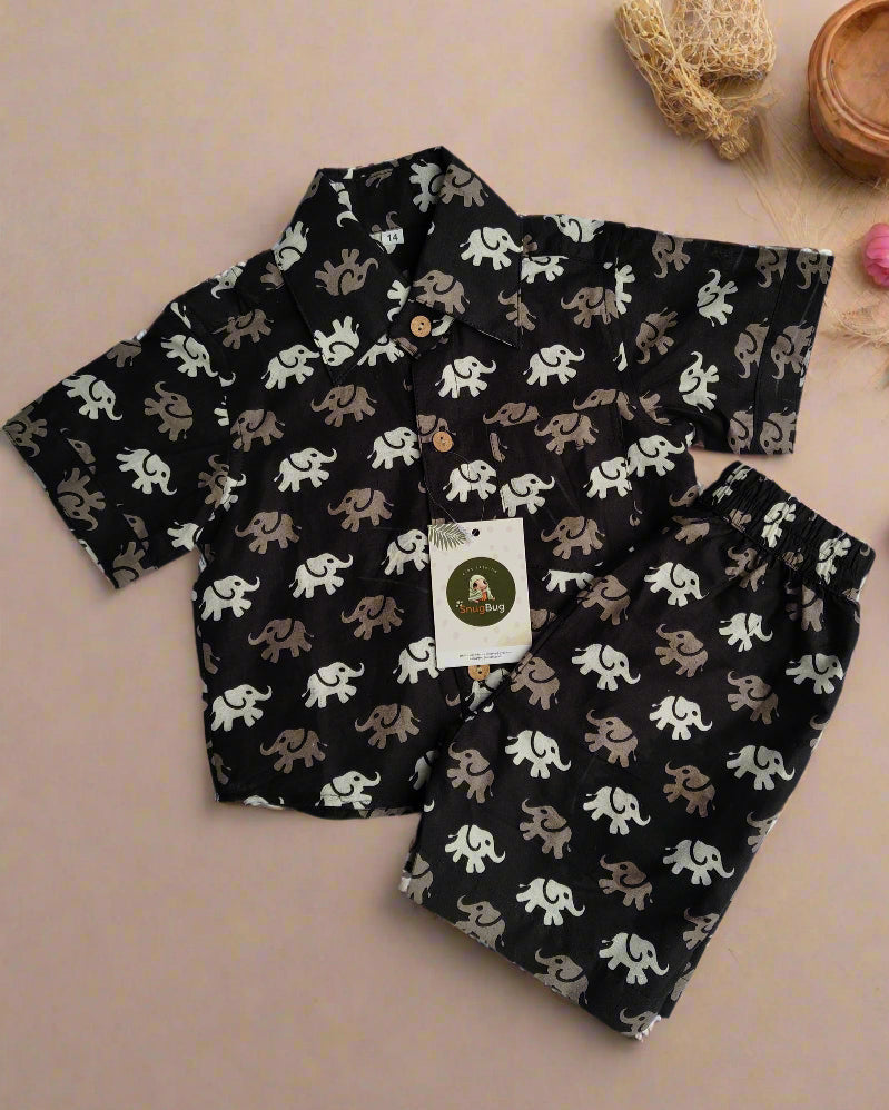 Kids Summer Cotton Elephant printed co-ord set