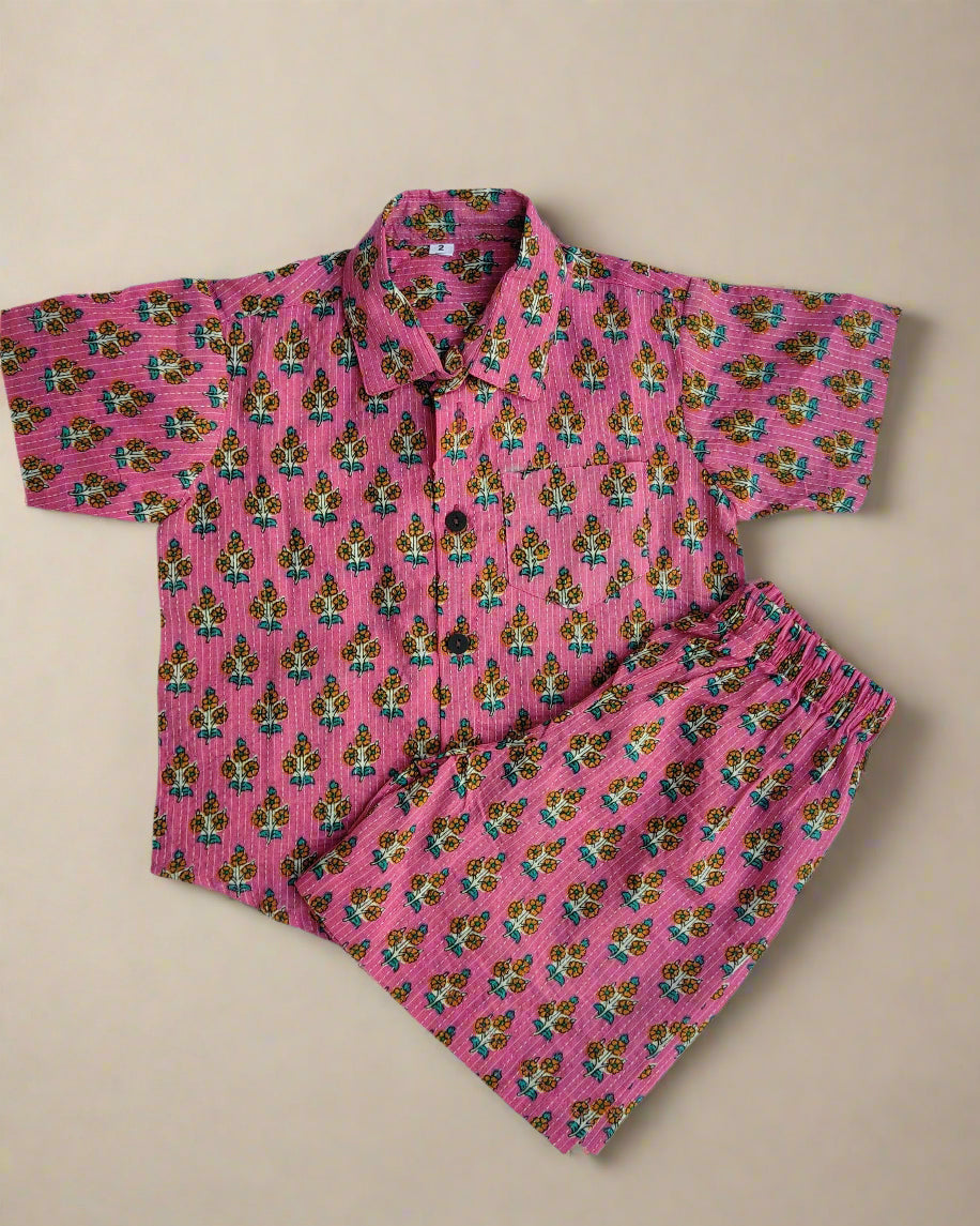Girls Pink Cotton Polo Shirt Co-ord Set for Summer