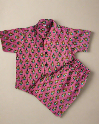 Girls Pink Cotton Polo Shirt Co-ord Set for Summer