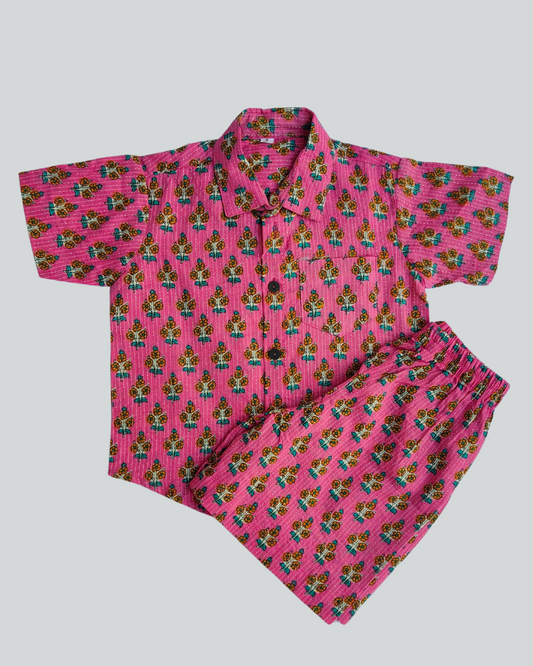 SnugBug Pure Cotton Pink Girls half sleeve shorts set