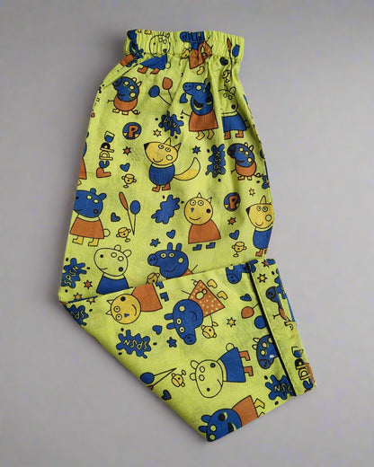SnugBug Green Peppa Printed Cotton NightSuit for boys and girls