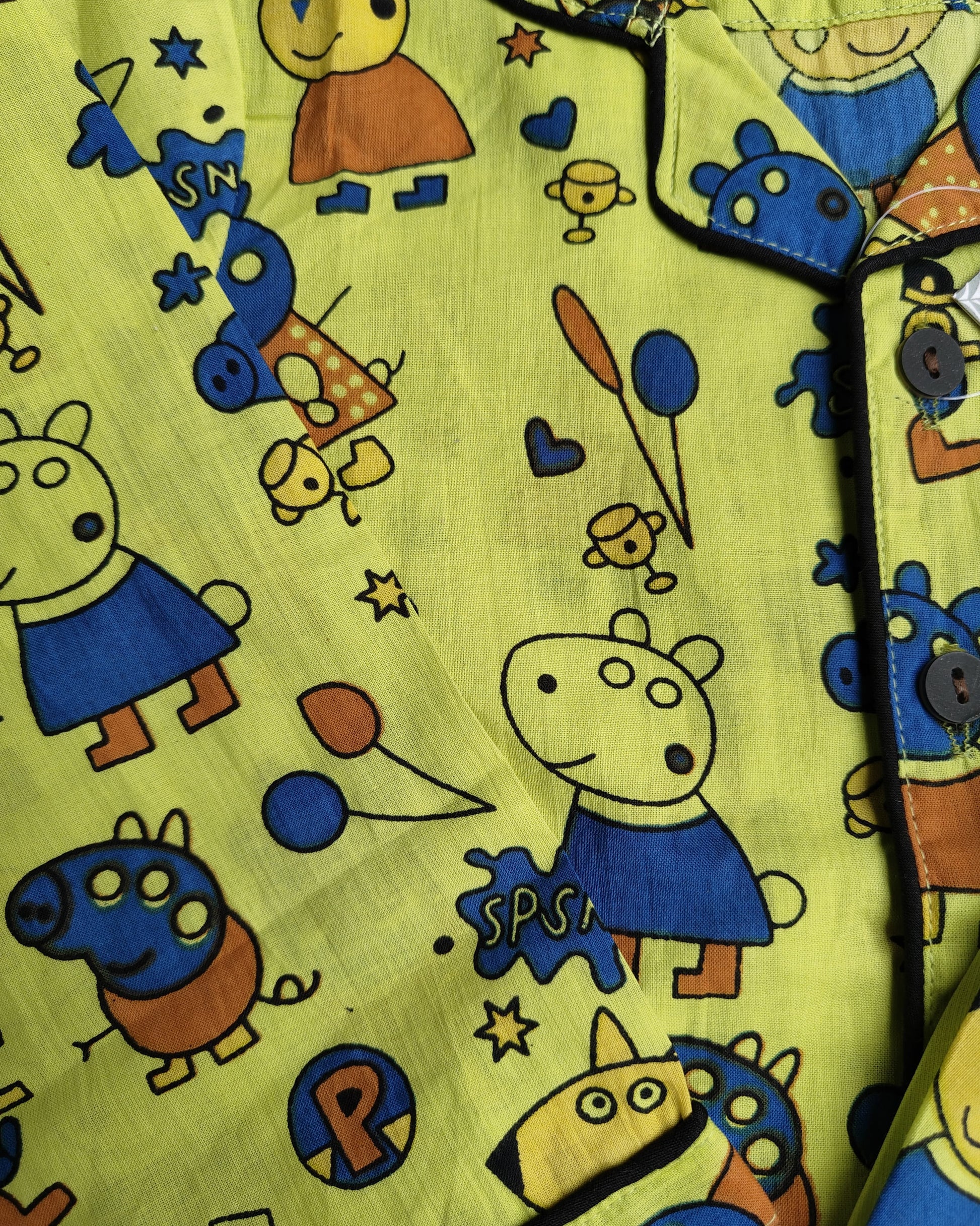 SnugBug Green Peppa Printed Cotton NightSuit for boys and girls