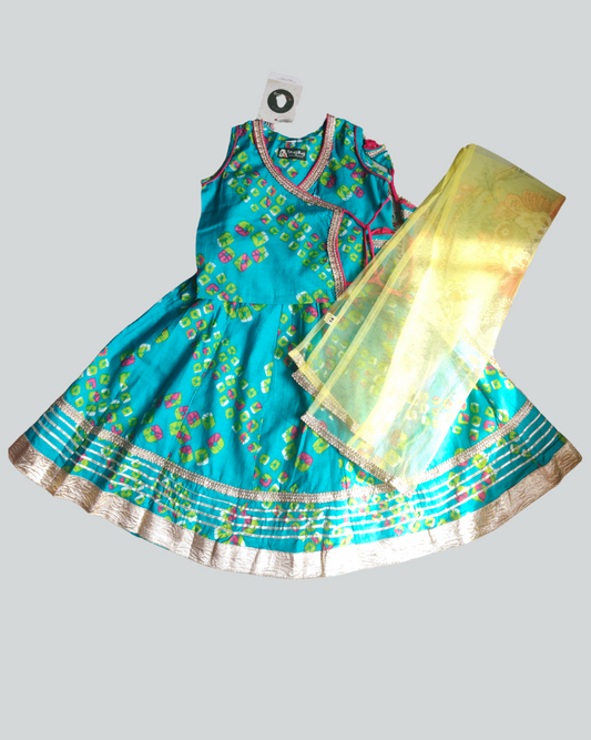 SnugBug Turquoise Blue Girls Cotton Lehanga Choli with Dupatta 