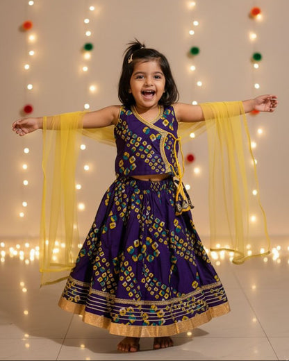 Girls Bandhej Print Cotton Lehanga choli with dupatta traditional weafr