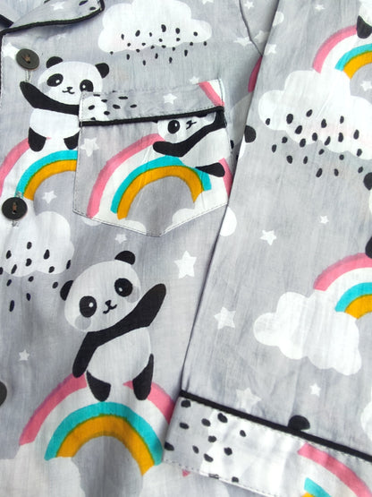 Kids Full Sleeve Night Wear | Panda Print Cotton Night Suit | SnugBug