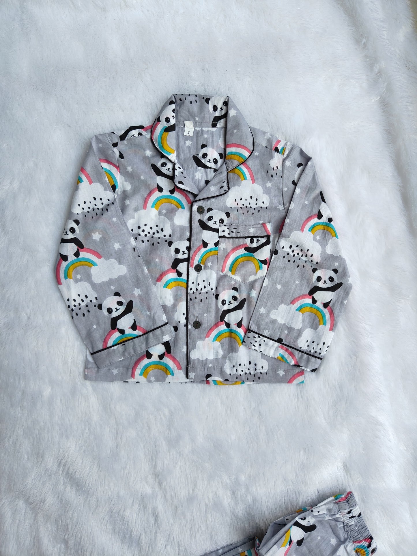 Kids Full Sleeve Night Wear | Panda Print Cotton Night Suit | SnugBug