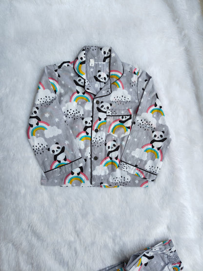 Kids Full Sleeve Night Wear | Panda Print Cotton Night Suit | SnugBug