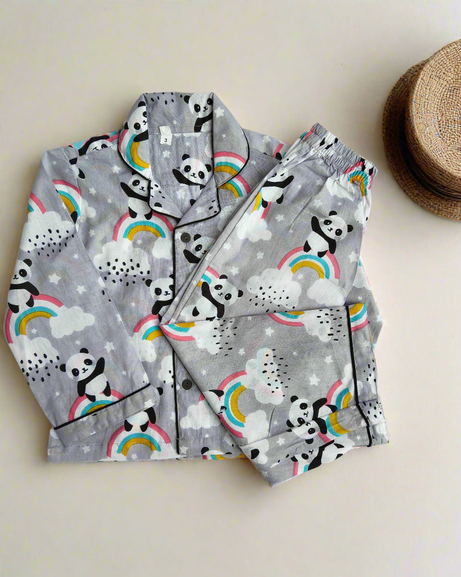 Kids Full Sleeve Cotton Night Suit in cute Panda Print