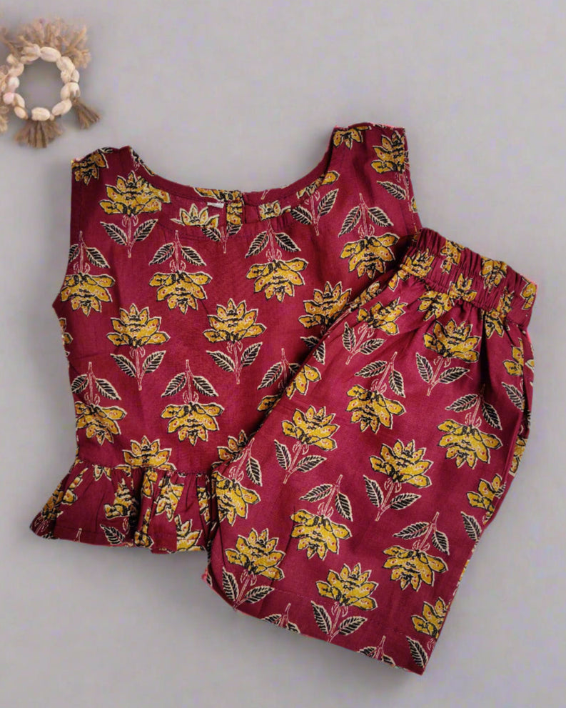 Girls Sleeveless Cotton Floral Co-Ord Set for Summer