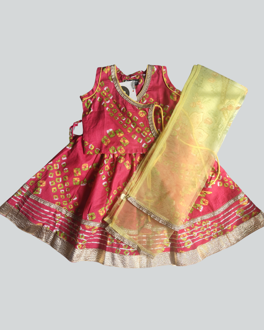 SnugBug Girls pure cotton Red Bandhani Lehanga with Dupatta Rajsthani Style 