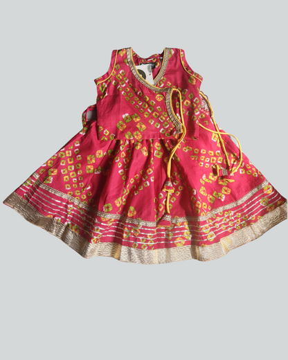 SnugBug Girls pure cotton Red Bandhani Lehanga with Dupatta Rajsthani Style 