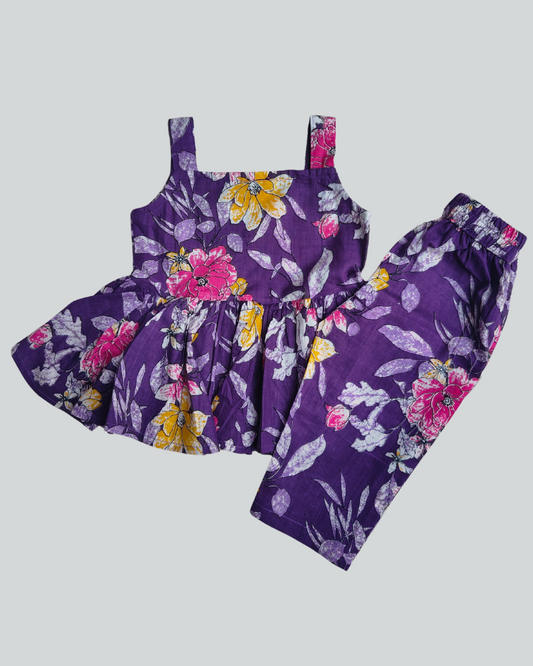 SnugBug Peplum style top with bottom for girls in purple color